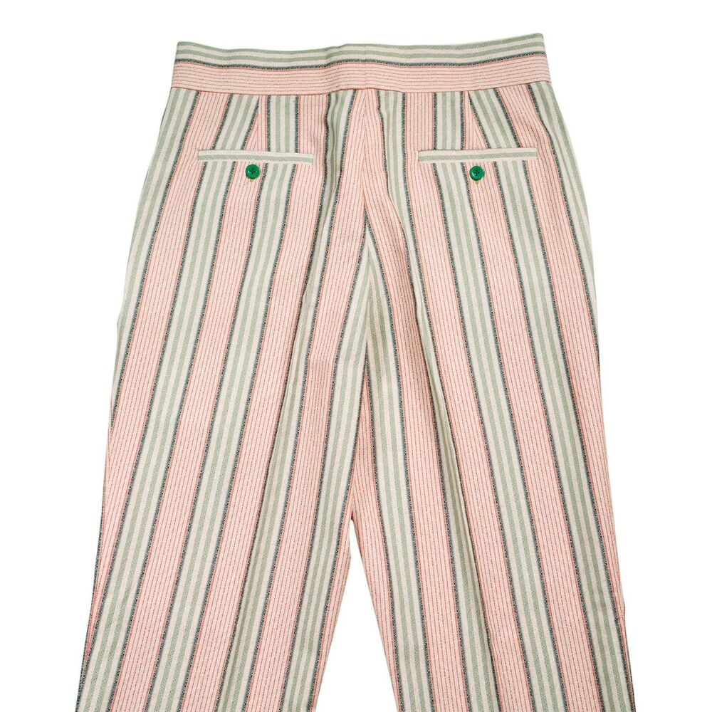 Mens 32 Gurkha Pants Orange Green Striped Cotton High Waist Flat Front Trousers - Picture 7 of 7
